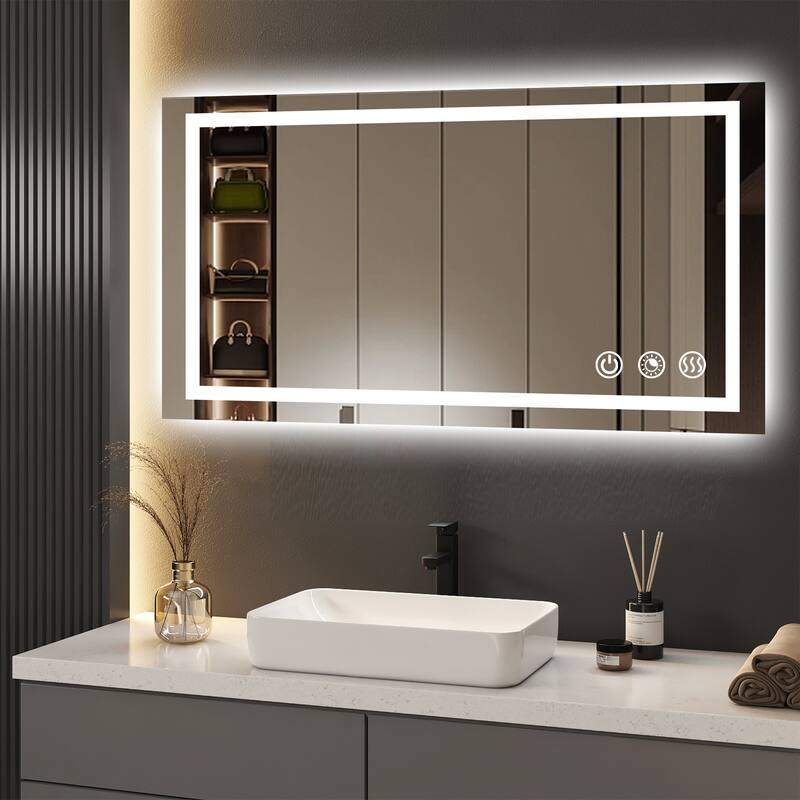 LED Bathroom mirror with Light,Dimmable 3 Colors Temperature Anti-fog Wall Mounted LED Bathroom Mirror(Frontlit & Backlit)