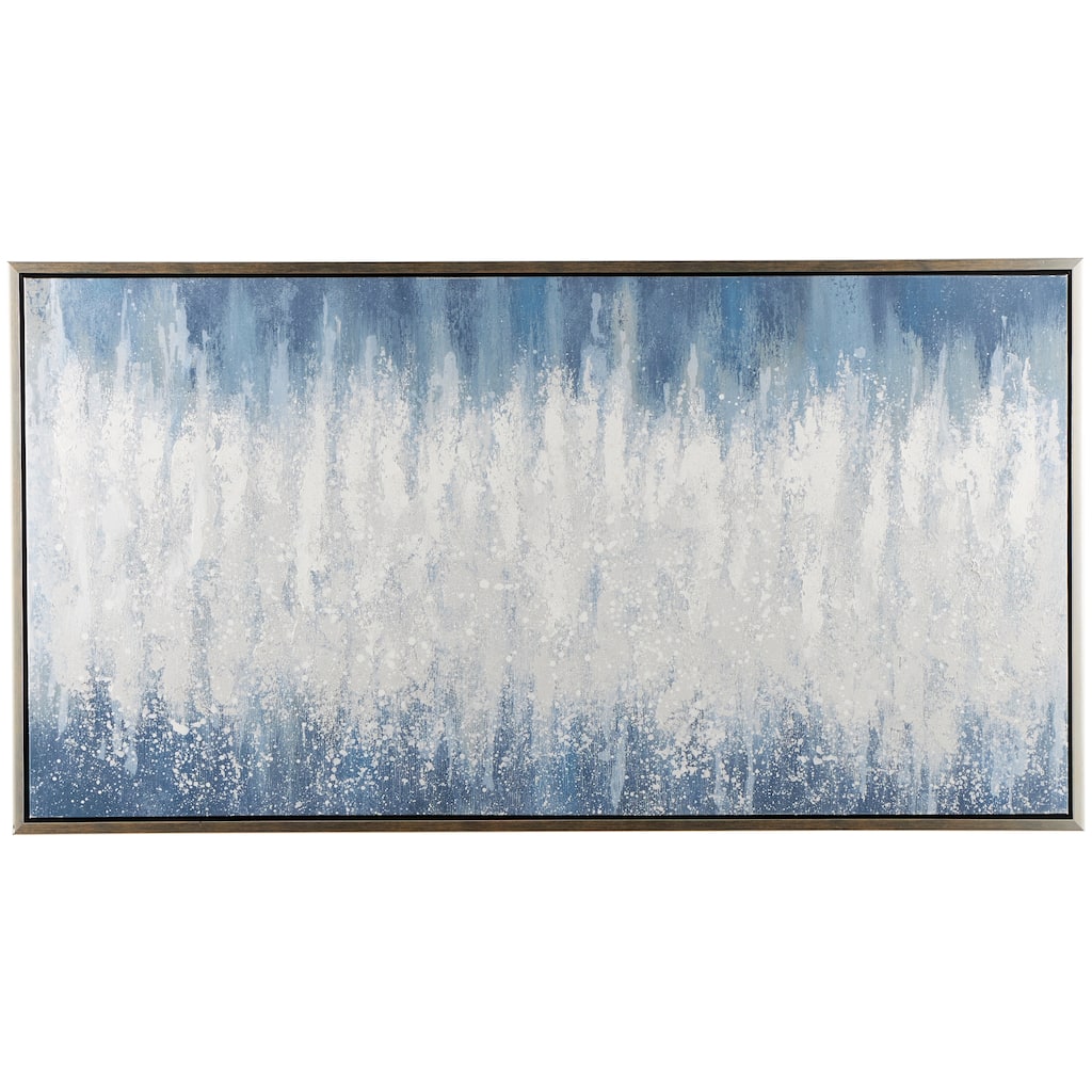 Canvas Abstract Movement Inspired Framed Wall Art with White Textured Accents - Blue - Roche River Decor