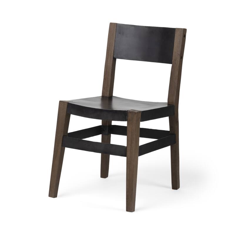Black Seat Wood Dining Side Chair, Brown Legs and Modern Open Back Design - 16.8L x 18.0W x 31.0H inches
