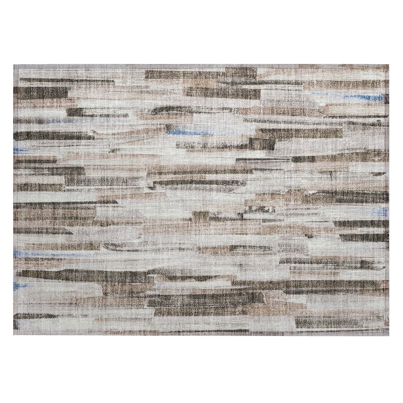 Machine Washable Indoor/ Outdoor Modern Stripes Chantille Rug