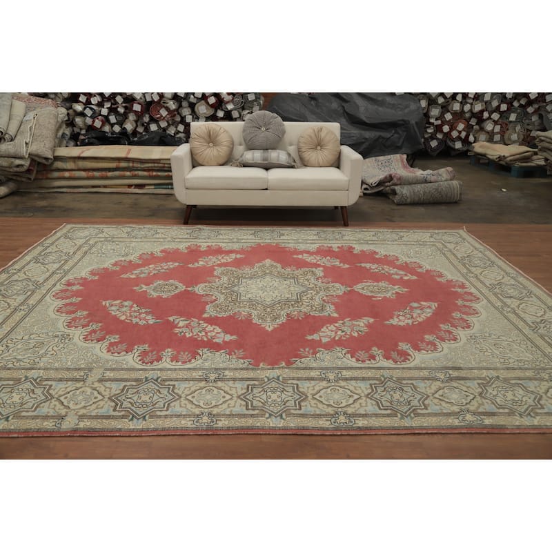 Hand Knotted Oriental 100% Wool Carpet Traditional Floral Pink Kerman Area Rug - 11' 9'' X 9' 0''