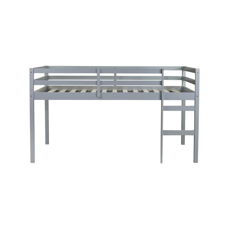 Full Rubber Wood Loft Bed with Ladder, Low Height Design, Easy Assembly