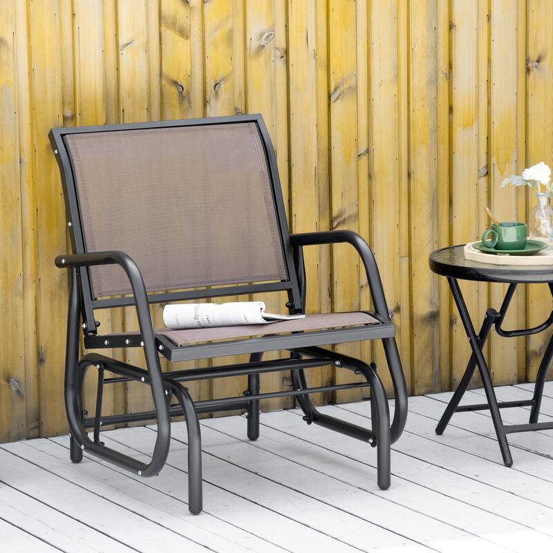Outsunny Glider/Rocking Chair Set with Breathable Mesh Fabric, Curved Armrest - Brown