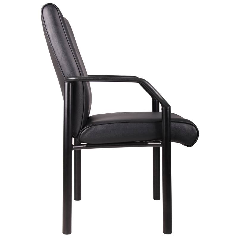 Guest Armchair, Black Faux Leather, Steel Frame, Anti-Wobble Glides