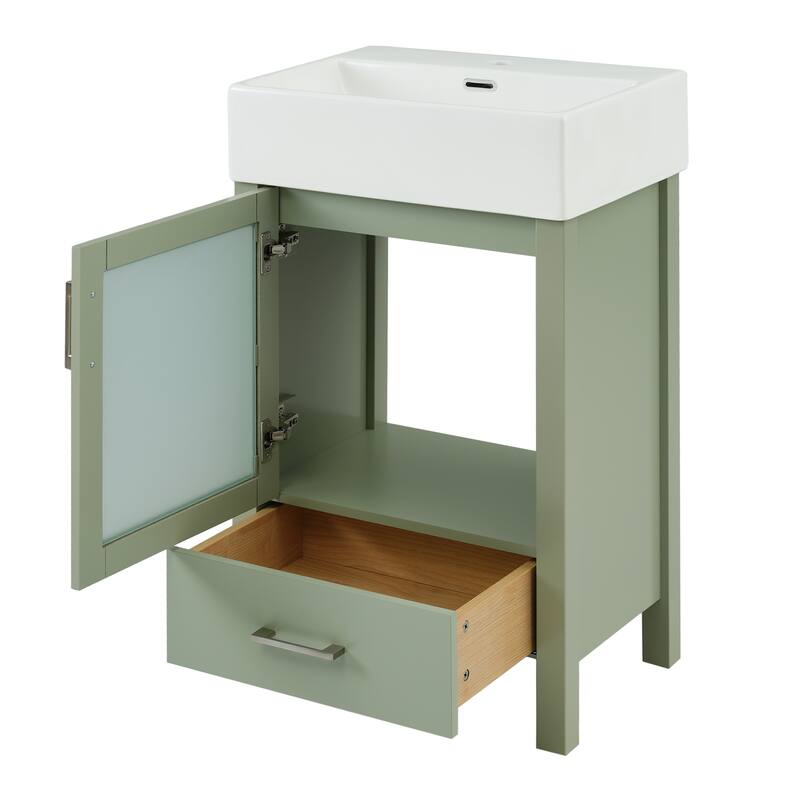 20-Inch Blue Bathroom Vanity with Ceramic Sink, Soft-Close Door & Ample Storage for Small Spaces - 15.16in L Solid Wood+MDF