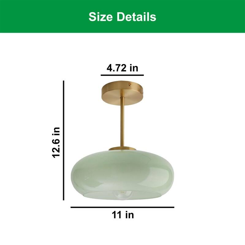 Vintage light fixture milk green hallway light brass, glass semi flush mount light