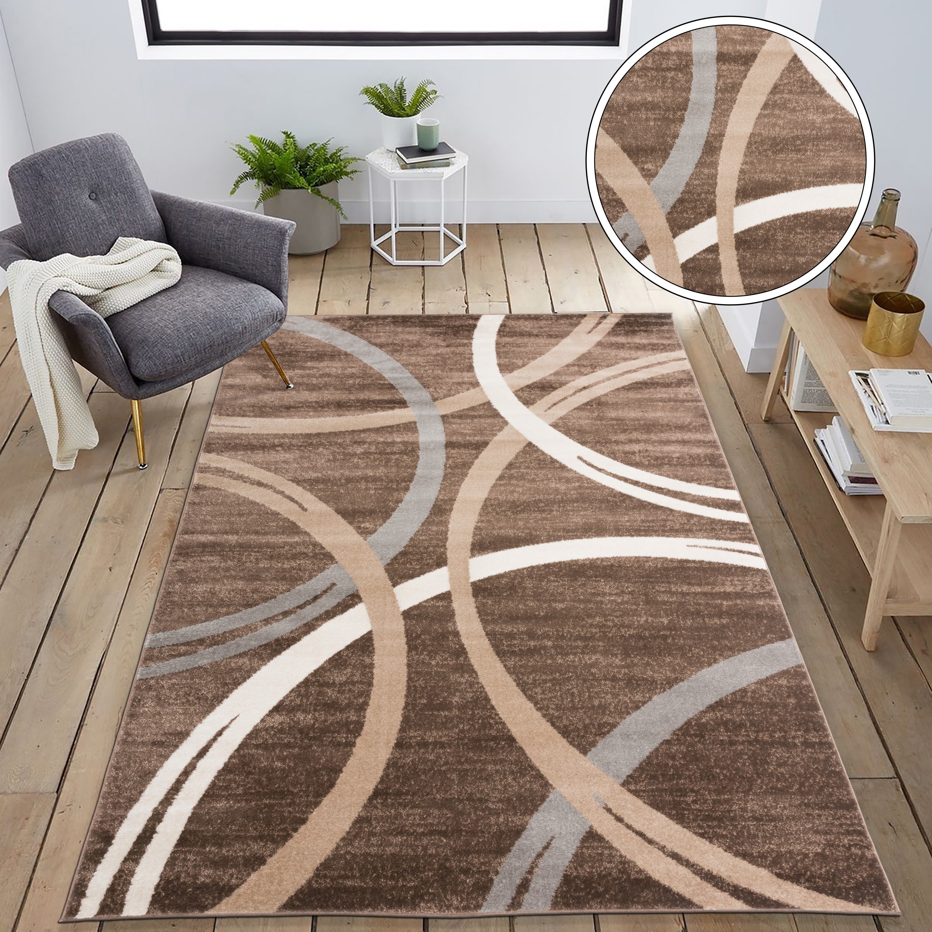 Grey Outdoor Modern Design Area Rug Contemporary Style Beige Silver Carpet 