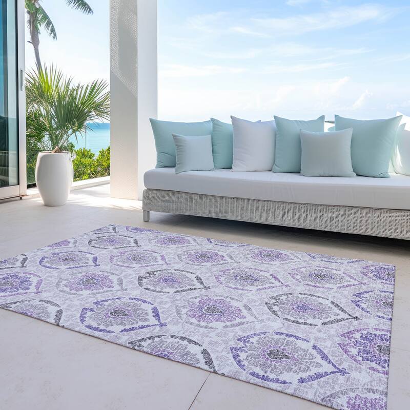 Machine Washable Indoor/ Outdoor Chantille Traditional Damask Rug - Purple - 2'6" x 3'10"