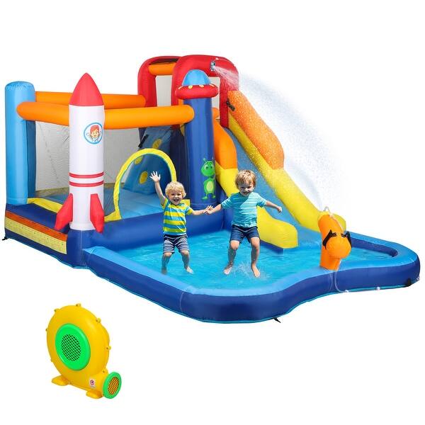 slide 2 of 9, Qaba Inflatable Bounce House, Kids Water Slide with Splash Pool, Trampoline, Climbing Wall, Cannon - multicolored multicolored