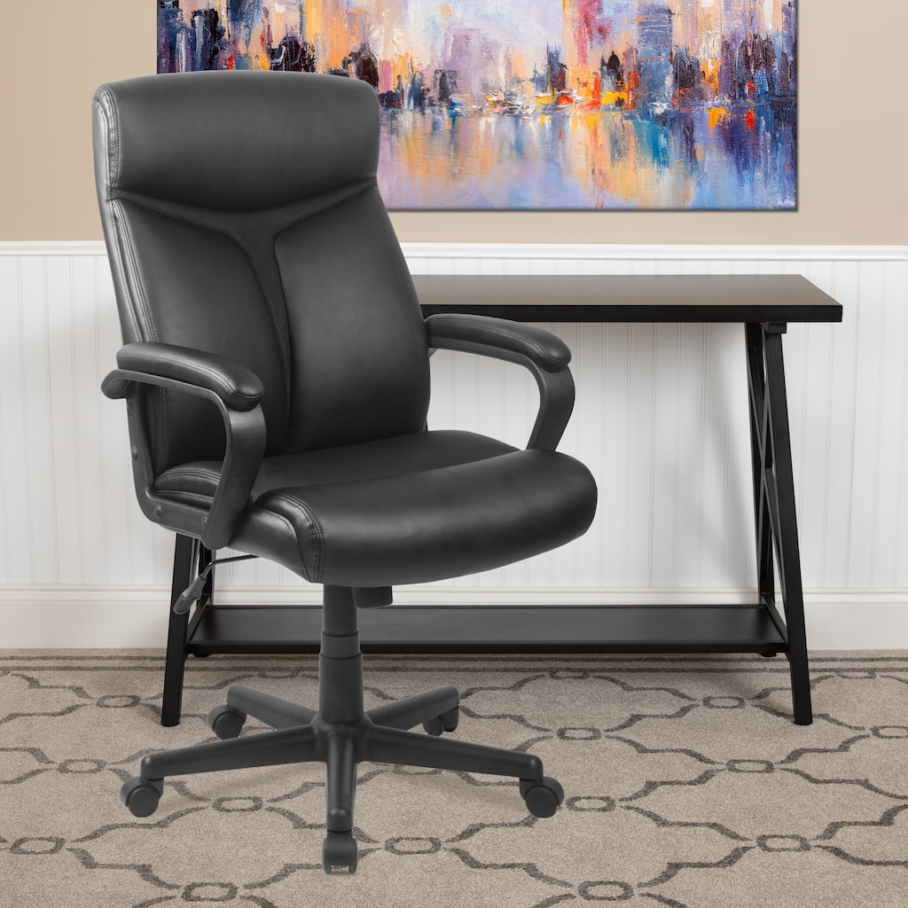 High Back LeatherSoft Executive Swivel Office Chair w/ Slight Mesh Accent