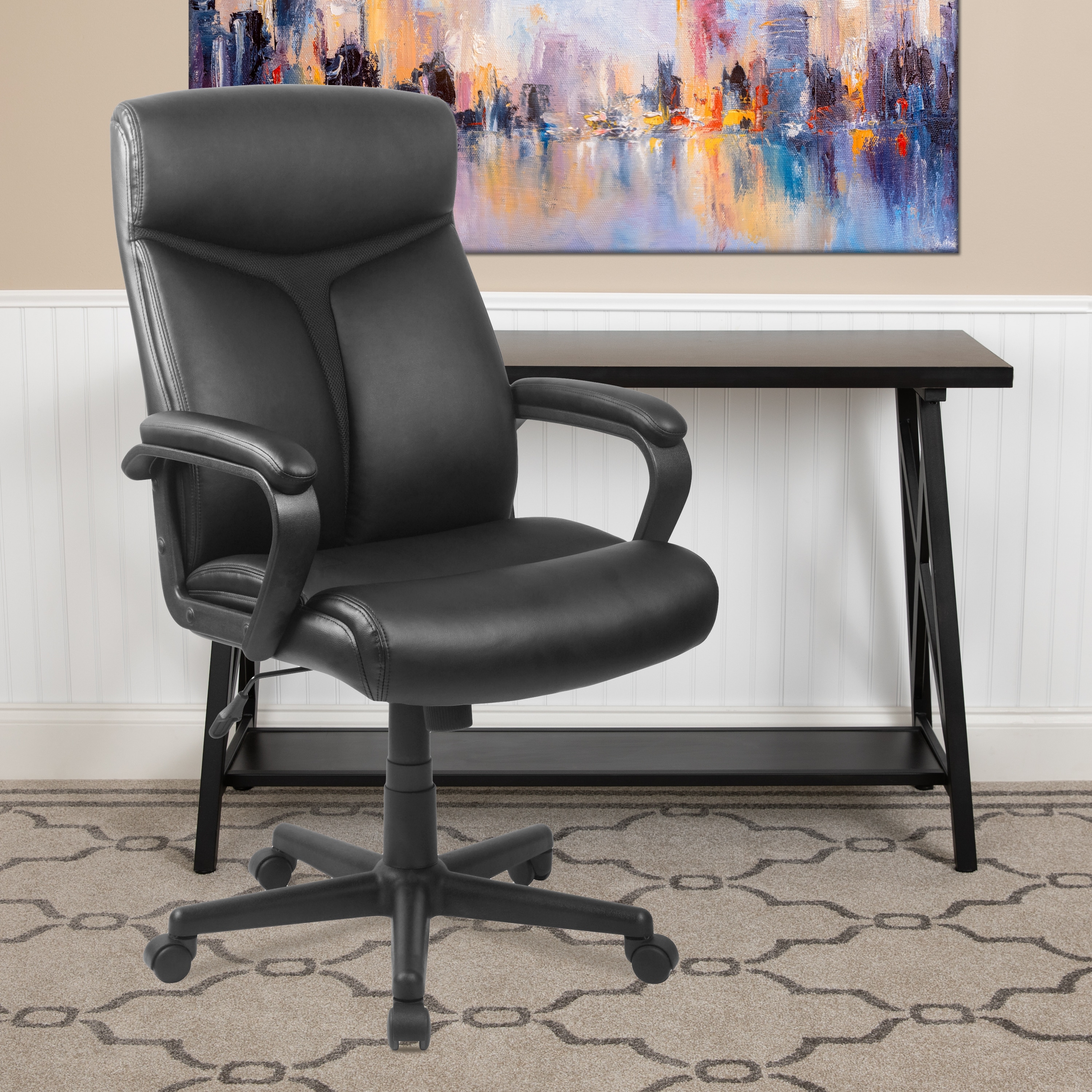 High Back LeatherSoft Executive Swivel Office Chair w/ Slight Mesh Accent