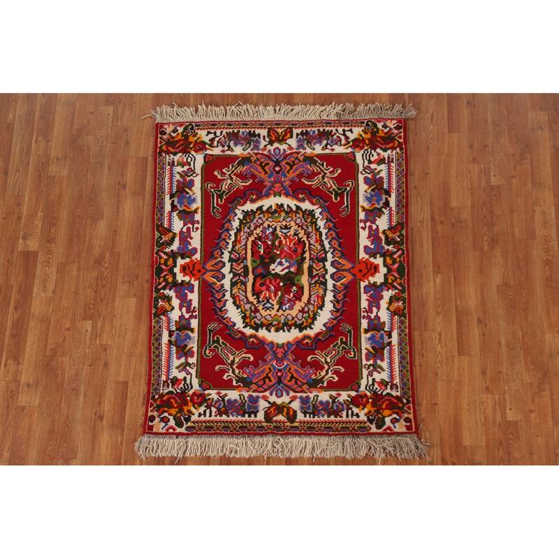 Hand Knotted Oriental 100% Wool Carpet Traditional Floral Red Bakhtiari Area Rug - 4' 6'' X 3' 5''