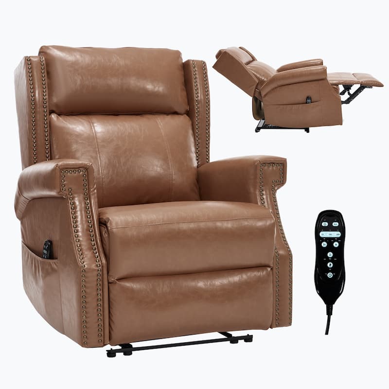 Roomfitters Manual Massage Recliner, Vintage Waxed Faux Leather Chair with Heat and 155-Degree Recline