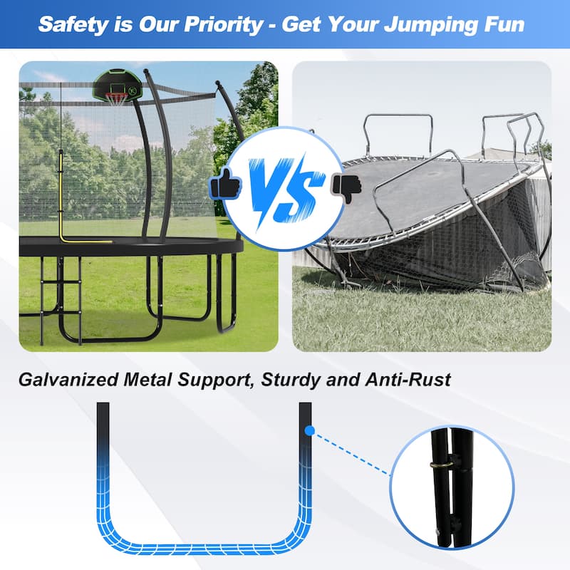 16FT Trampoline with Basketball Hoop for Kids and Adults, Round Outdoor Trampoline with Enclosure Net & Curved Poles & Ladder