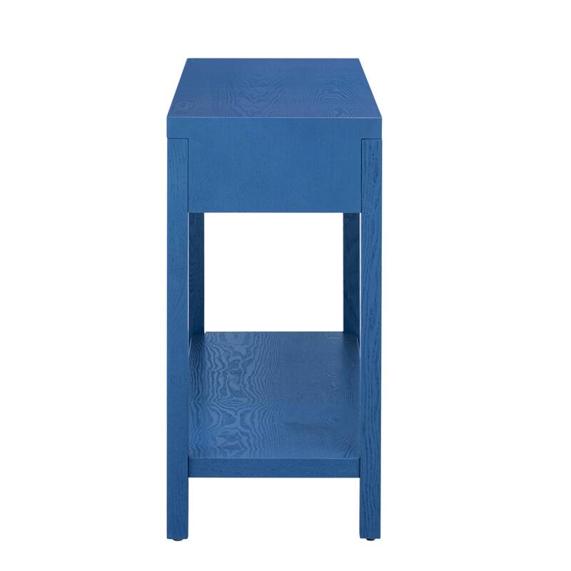 Modern Classic Striped Console Table with 2 Drawers and Open Shelf, for Living Room, Hallway Entryway, Study Room, Navy Blue