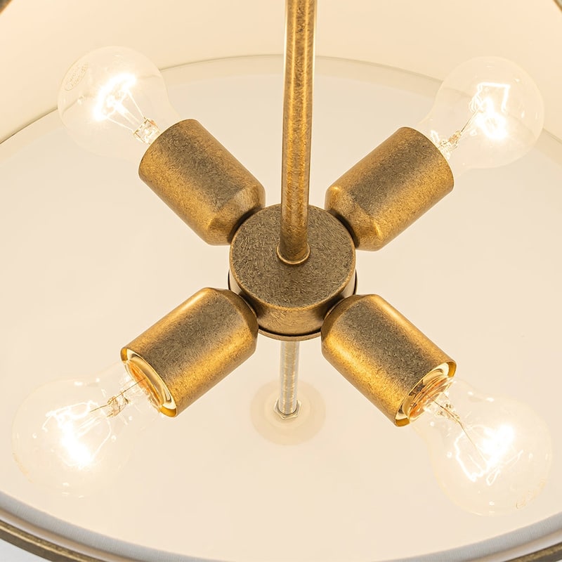 Mid-Century White Fabric Round Drum Cage Pendant Ambient Light