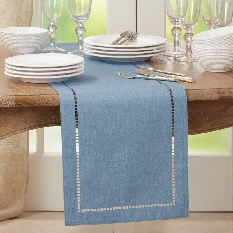 Table Runner with Laser-cut Hemstitch - 14"x108" - Denim