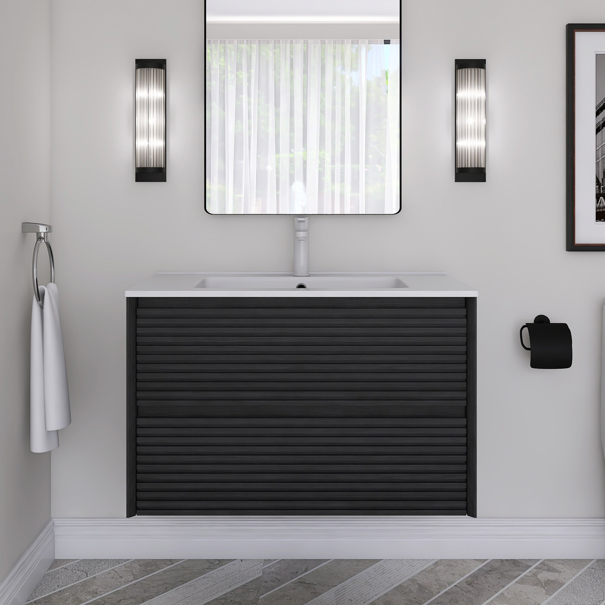 24/30/36 inch Plywood Wall-Mounted Floating Bathroom Vanity with Sink