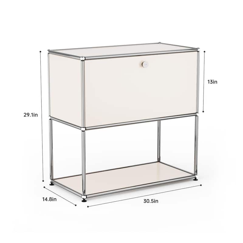 Modern Storage Cabinet Metal Organizer for Living Room and Home Office - White 2 layer 1 door