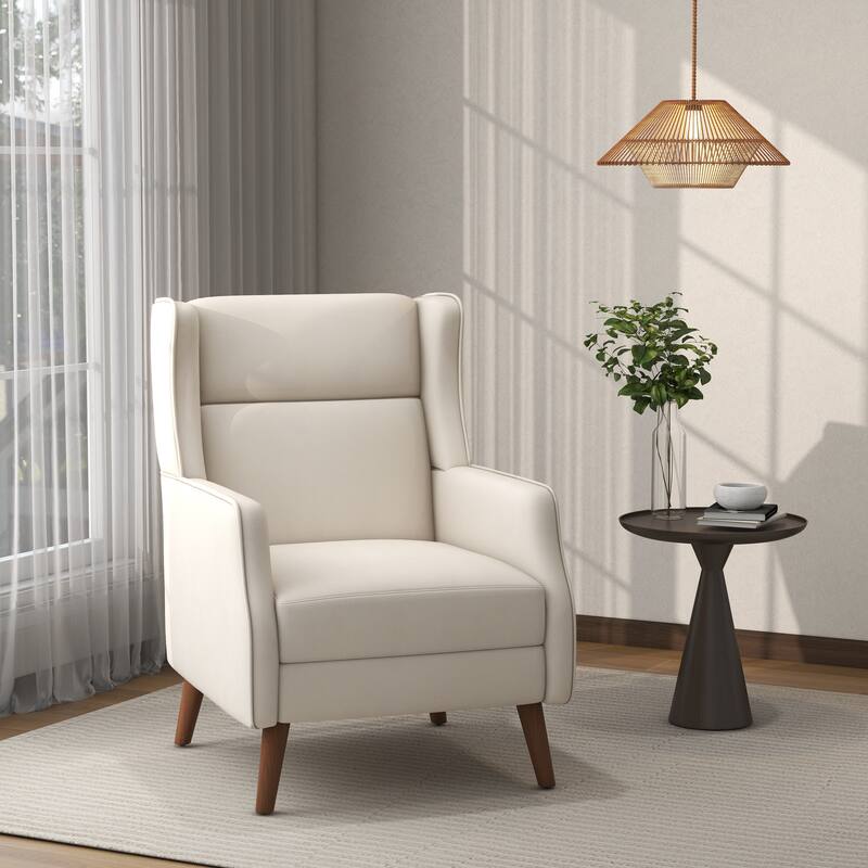 Cotton Linen Accent Chair with Wood Legs