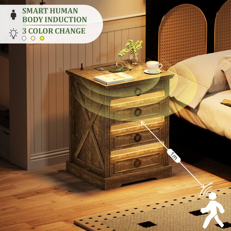 LED 2-Drawer Nightstand With Charging Station and Gun Drawer