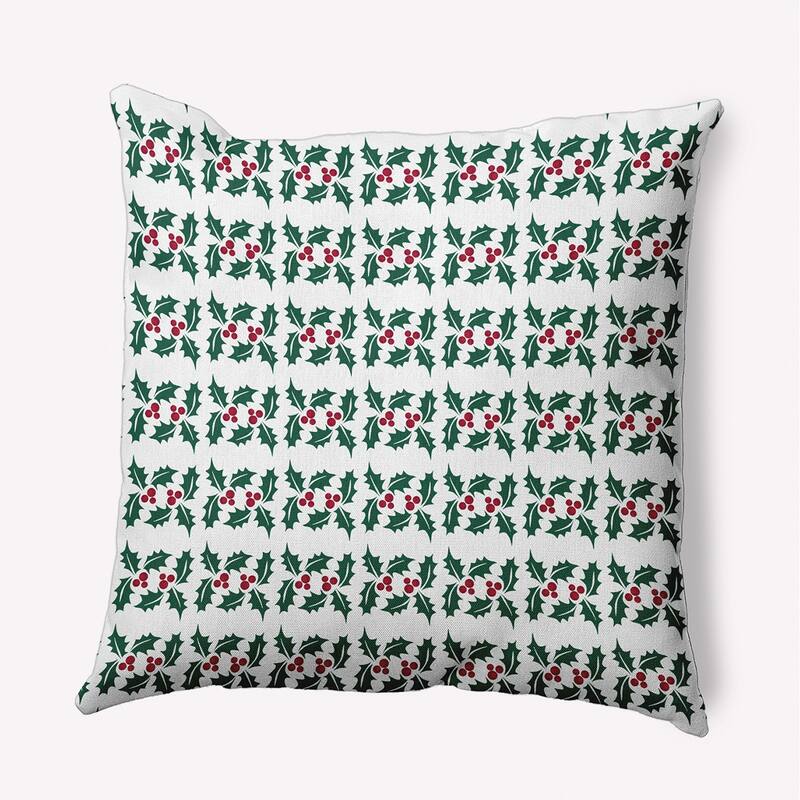 Holly Stripes Indoor/Outdoor Christmas Throw Pillow - 18" x 18" - Forest Green