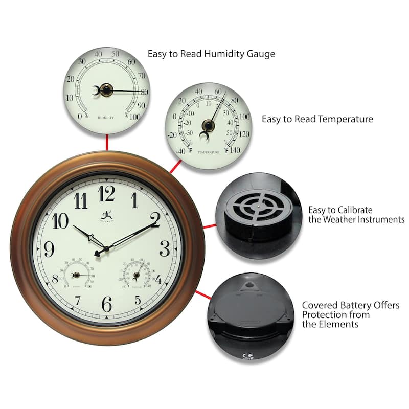 The Craftsman Indoor/Outdoor Wall Clock Thermometer 18 inch by Infinity Instruments - 18 x 2.25 x 18