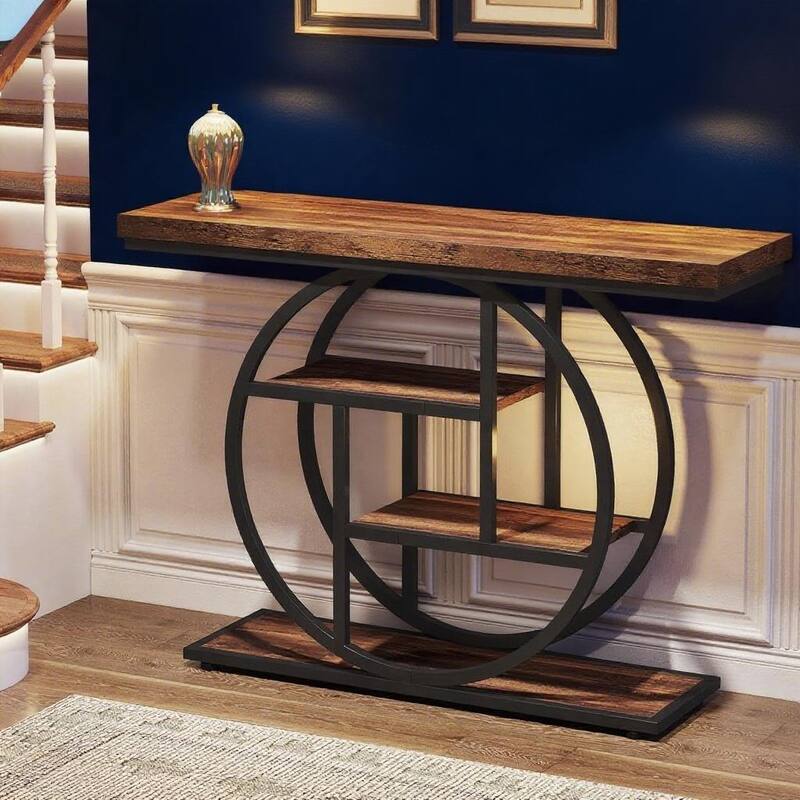 Metal 4-Tier Industrial Narrow Console Table with Storage and Display Space - 41.34” L x 11.81” W x 31.5” H