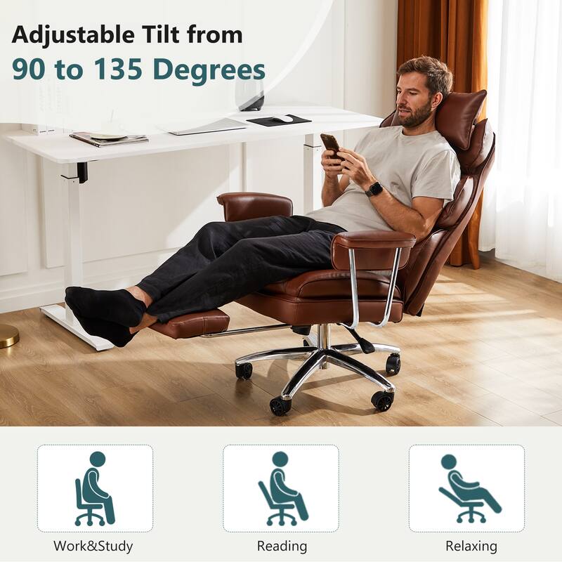 Office chair - high backrest with footstool and lumbar cushion