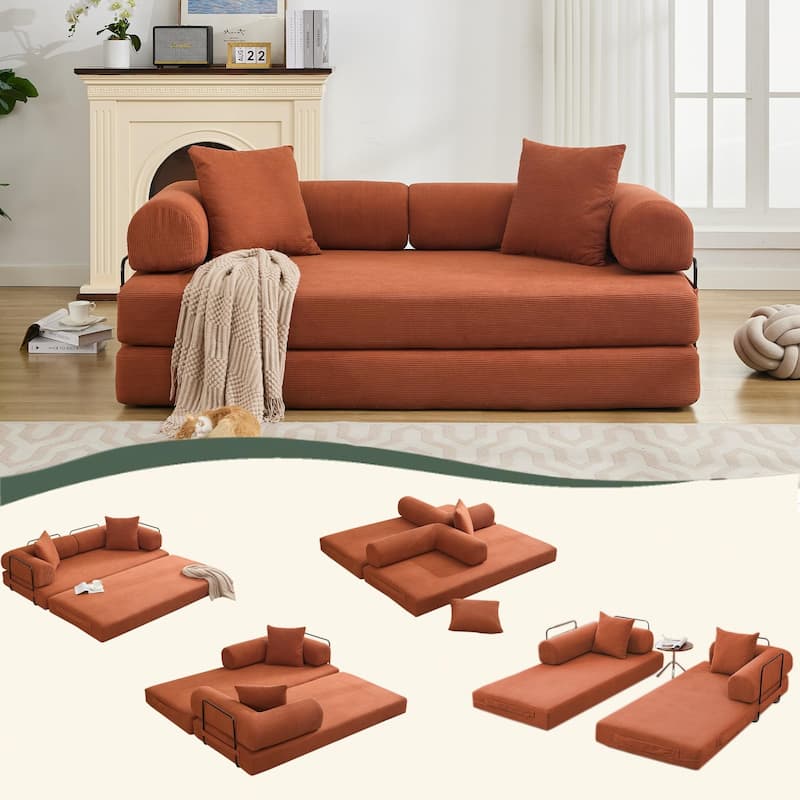 Convertible Out Sofa Bed, 4-in-1 DIY Combination Convertible Sofa, Folding Sleeper Sofa with Adjustable Armrests