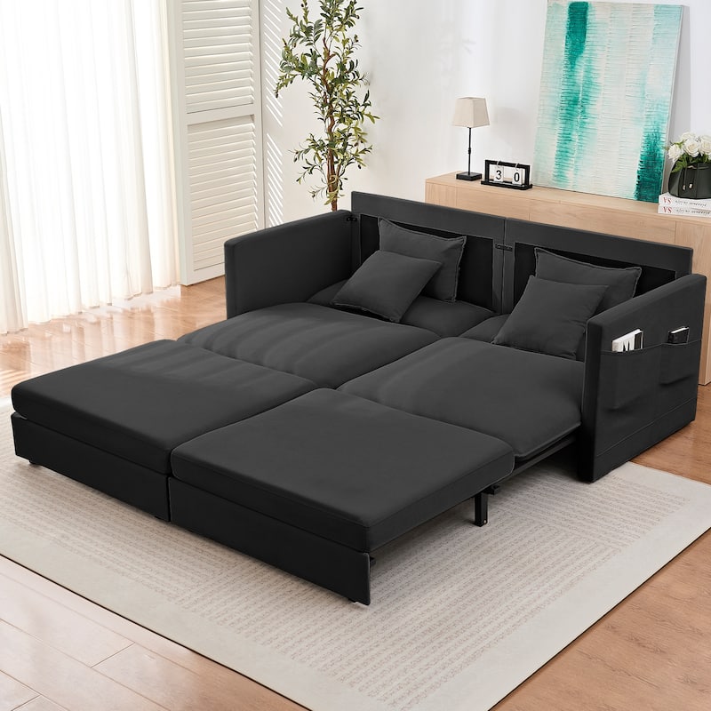 Mixoy 77.95'' lce Velvet 3-in-1 Convertible Loveseat Sleeper Sofa Bed with Side Pockets,Pull Out into Chaise Lounge/Sleeper Bed