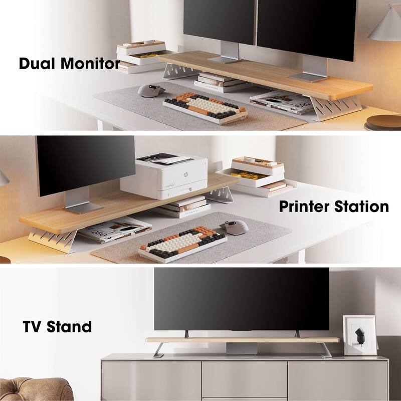 Fenge Dual Monitor Stand Riser, 31.5 inch Long Monitor Stand for Desk - 31.5 x 9.2 x 3.9 inches
