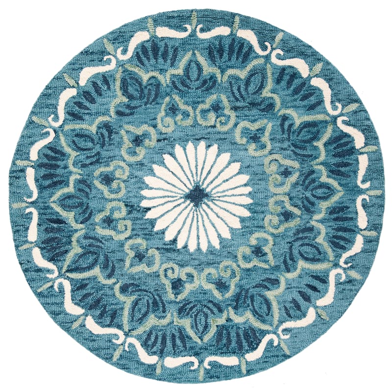 SAFAVIEH Handmade Novelty Elle Wool Rug - 6' Round - Blue/Ivory