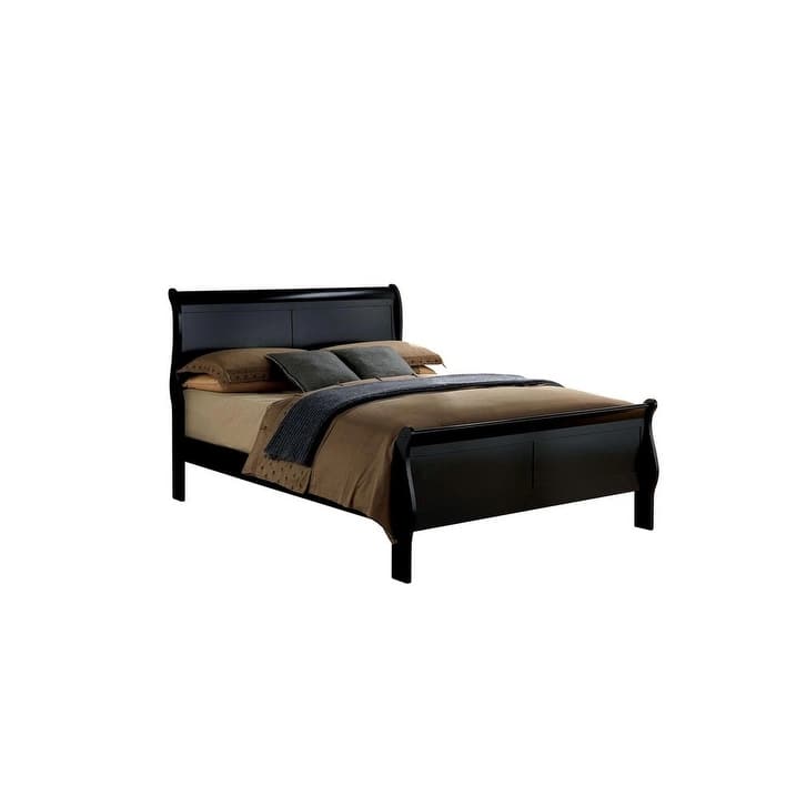 Queen Size Bed Black Solidwood 1pc Bed Bedroom Sleigh Bed