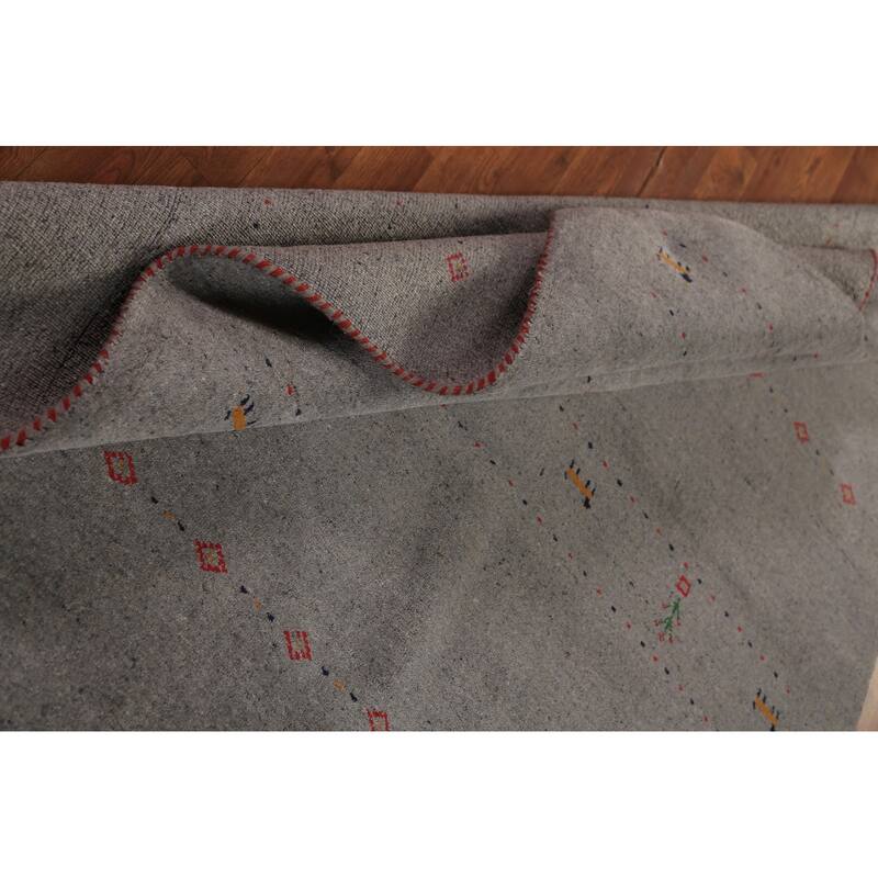 Gabbeh Oriental Area Rug Hand-Knotted Tribal Grey Wool Carpet - 5'8" x 7'7"