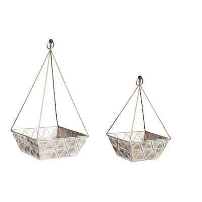 Geometric Embossed Metal Planter, (Set of 2)