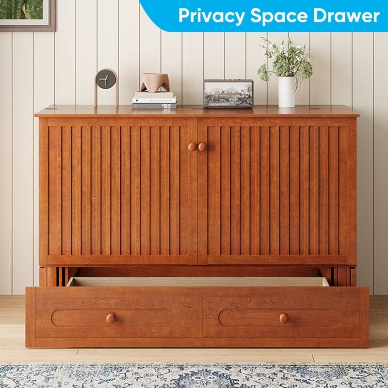 Mixoy Queen Murphy Bed Chest with Charging Station and Storage Drawer,No Mattress