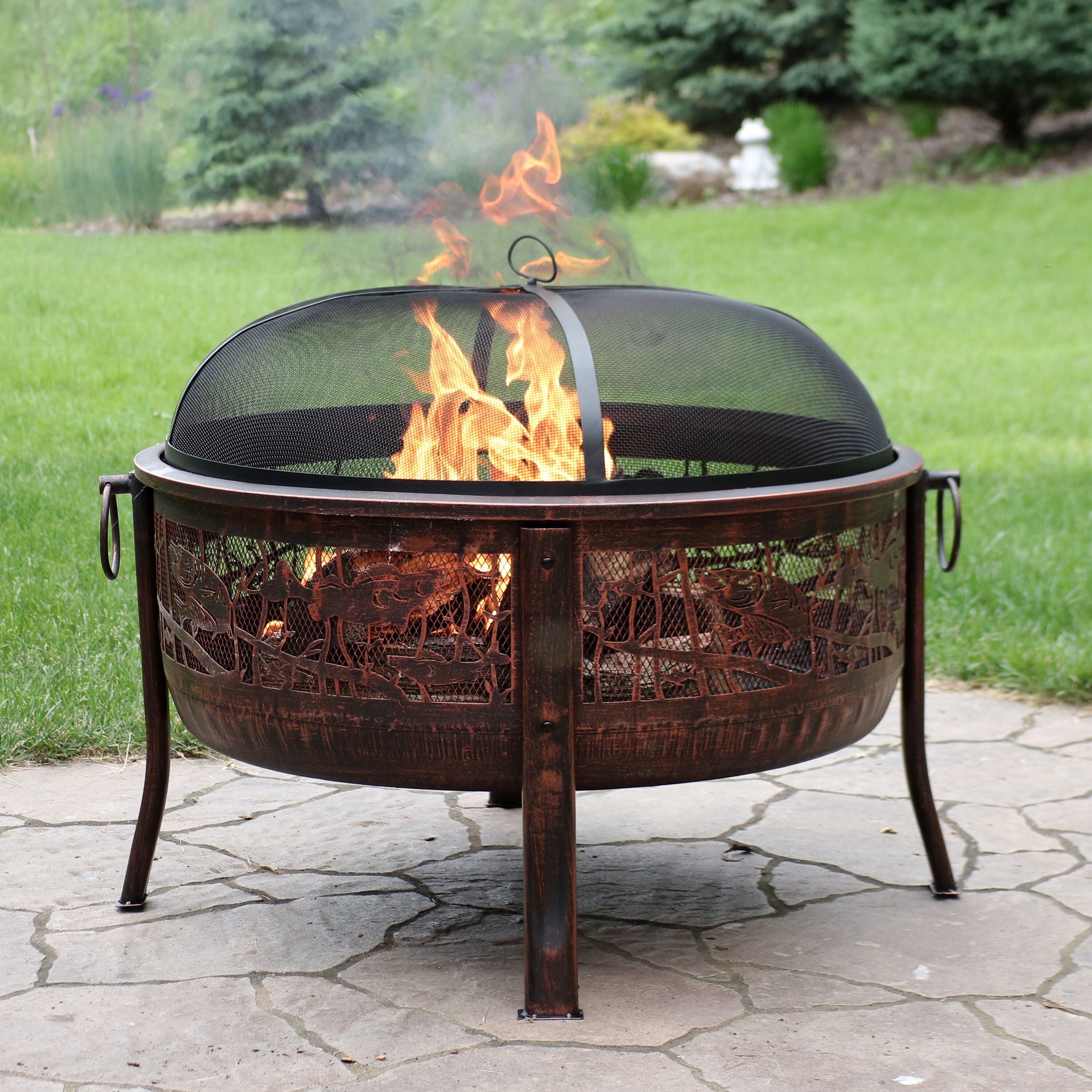 Shop Sunnydaze Northwoods Fishing Fire Pit With Spark Screen 30