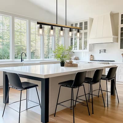 Virell Modern 5-Light 39" W Linear Island Chandelier with Clear Glass Shade - Black&Gold - 39.3"Wx3.9"Dx10"H