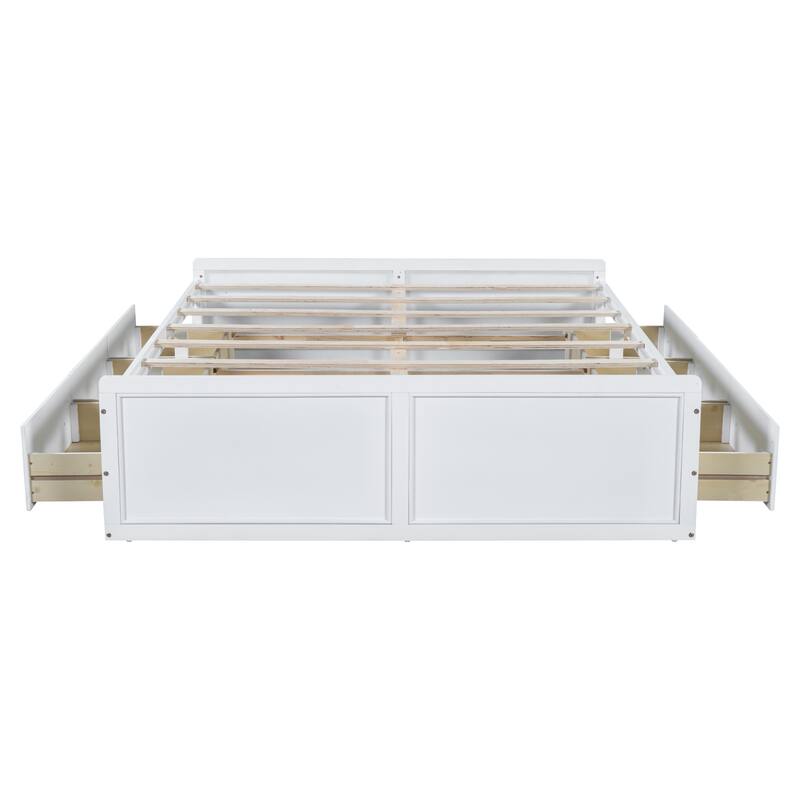 Wood Queen Size Platform Bed Frame with Drawers