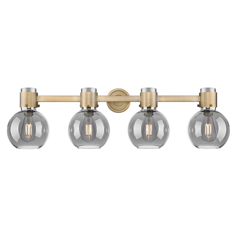 Innovations Lighting Downtown Urban - Lawton Sphere - 4 Light 34" Wall-Mounted Bath Vanity Light - Brushed Brass, Light Smoke