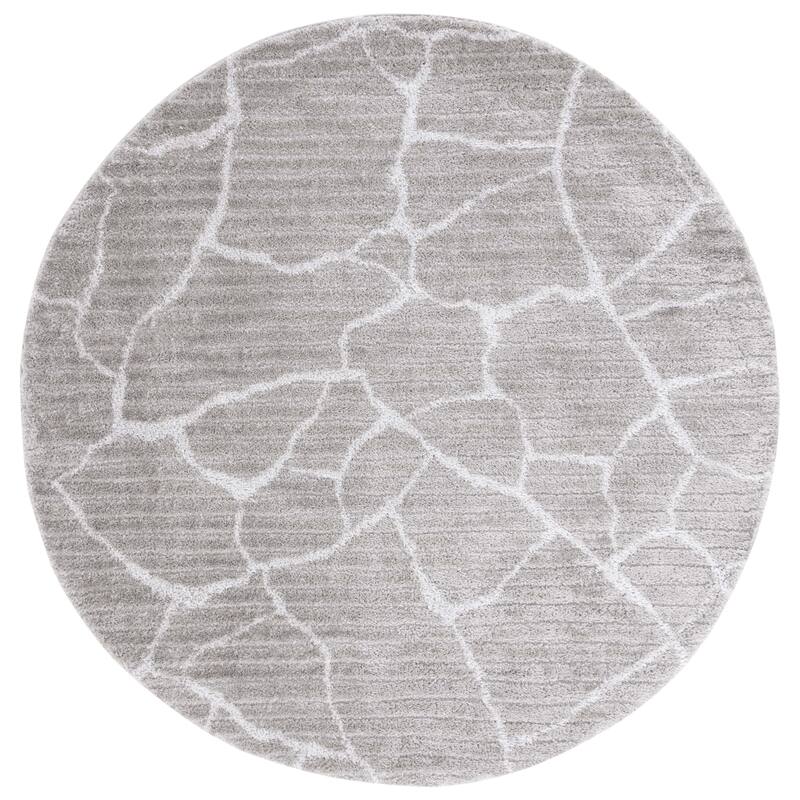 SAFAVIEH Tahoe Shag Sylvaine Abstract 1.2-inch Thick Rug - 6'7" Round - Grey/Ivory