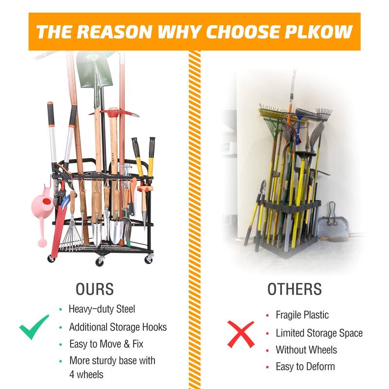 Rolling Yard Tool Storage Rack with 31 Slots for Shed and Garden