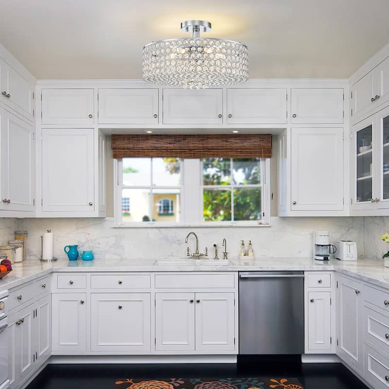 Modern 5 Light Mesh Crystal Shade Semi-Flush Mount Ceiling Light - Dia.15.75-in