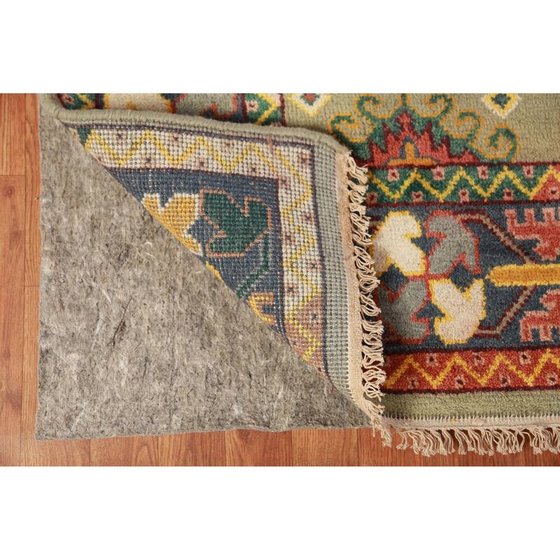 Green Geometric Kazak Oriental Area Rug Hand-Knotted Wool Carpet - 8'0" x 10'2"