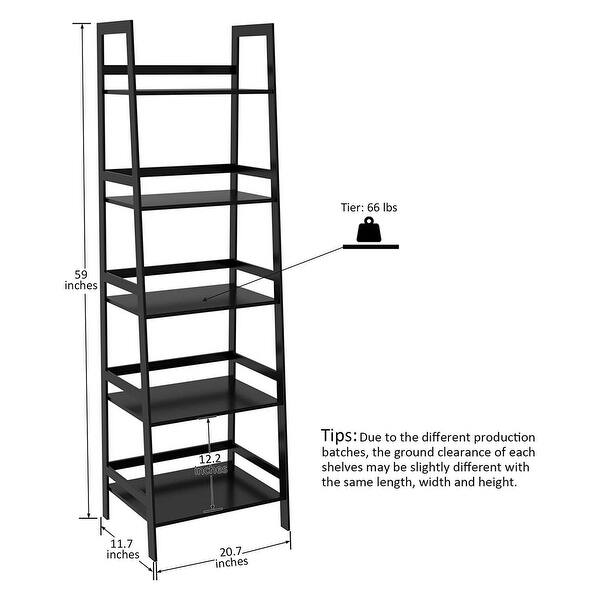 Bookshelf Ladder Shelf, 5 Tier Bamboo Bookcase, Modern Open Book Case
