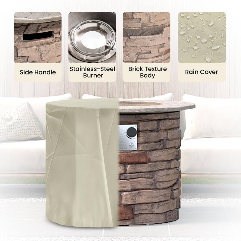 COSIEST Round Faux Stone Propane Fire Pit Table