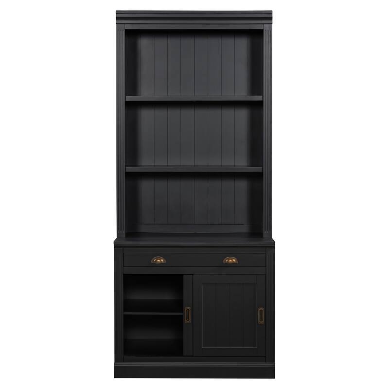 83.4" Modern Bookcase with Sliding Glass Doors & Open Shelves - Living Room/Office Storage