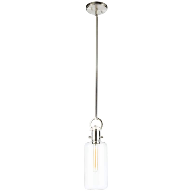 Single Large Glass Clear Pendant - Satin Nickel