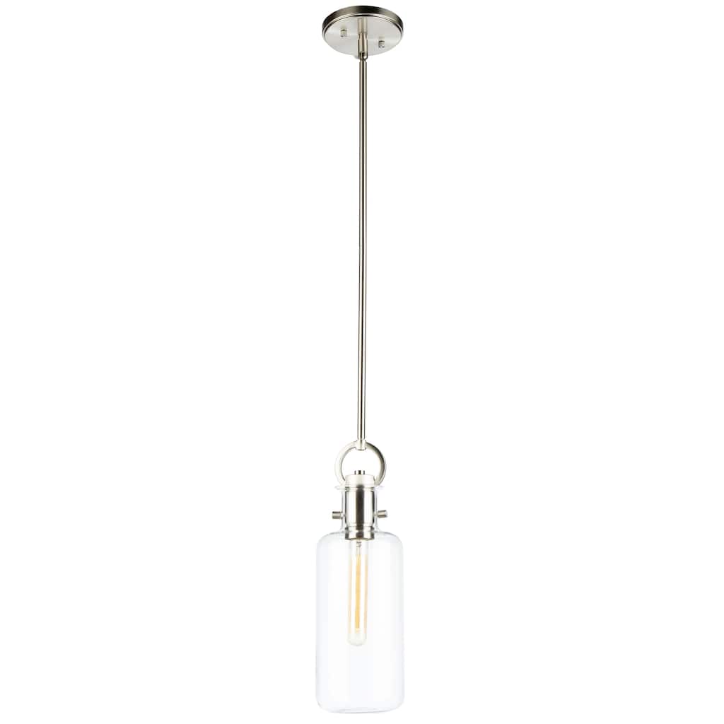 Single Large Glass Clear Pendant - Satin Nickel